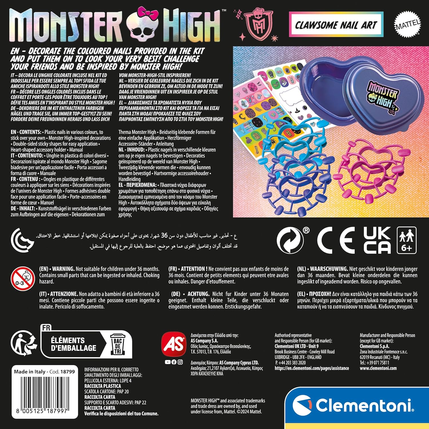 Clementoni Monster High Dark Nail Art, for Kids, 6 Years Plus, Multi-Coloured - 50880
