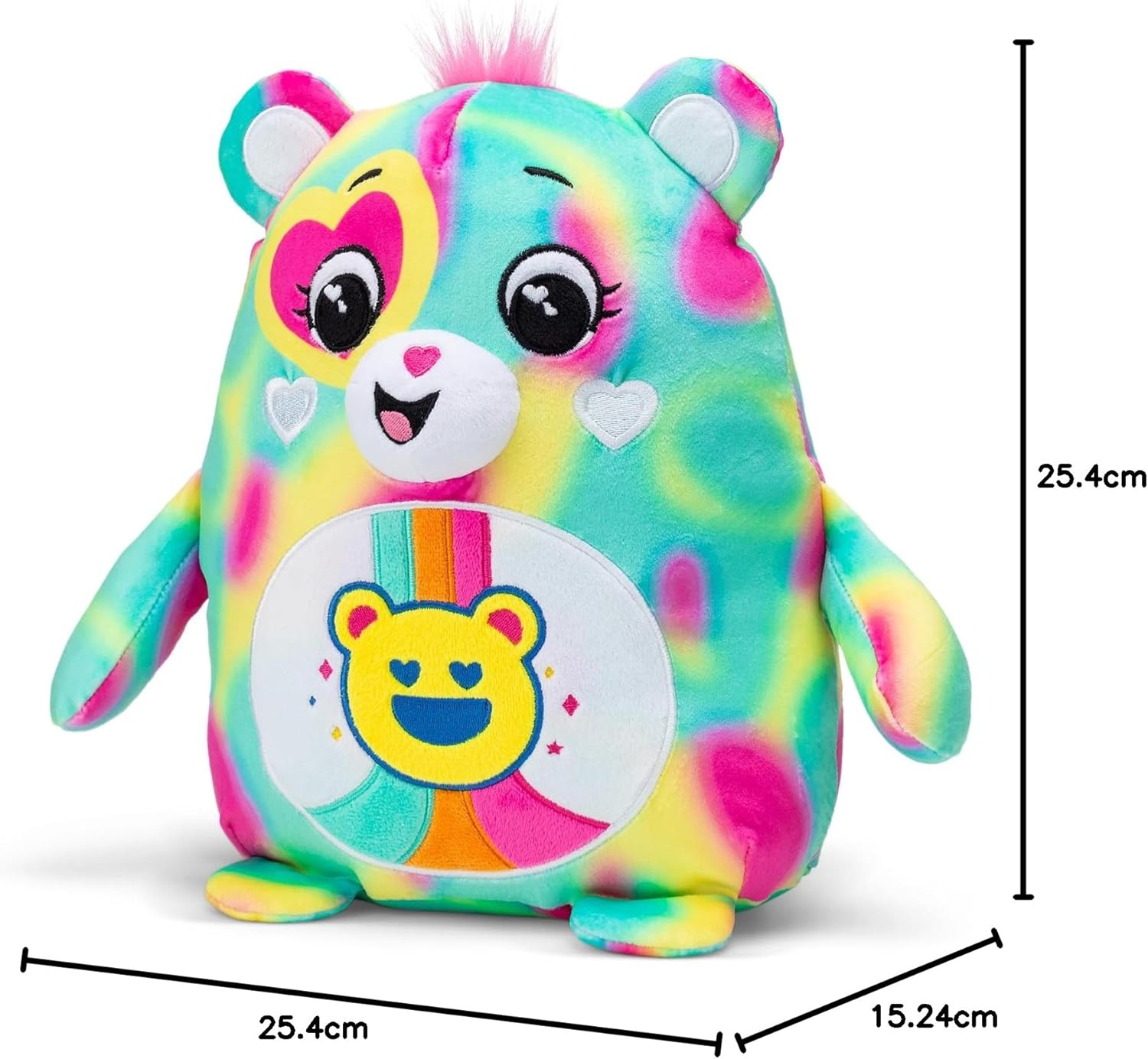 Care Bears , Good Vibes Bear 25cm Squishes , Collectable Cute Plush Toy, Cuddly Toys for Children, Soft Toys for Girls and Boys, Cute Teddies Suitable for Girls and Boys Ages 4+ , Basic Fun 22721