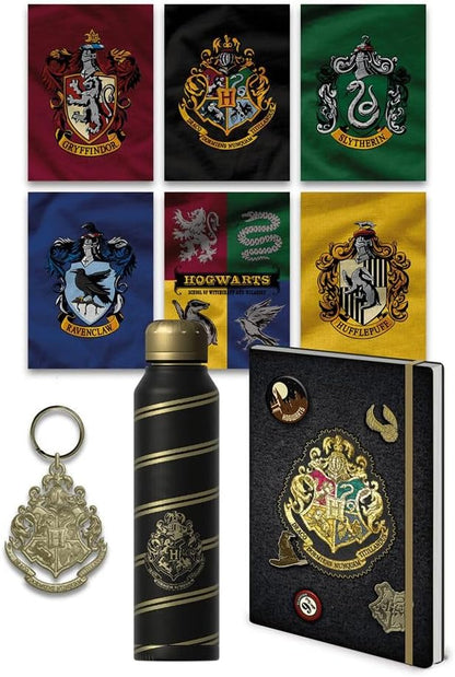 Pyramid International Harry Potter Hogwarts Crest Premium cadeauset - All-Houses Collectie met sleutelhanger, pen, geïsoleerde fles, A5 notitieboek & ansichtkaartenset voor Potter-fans