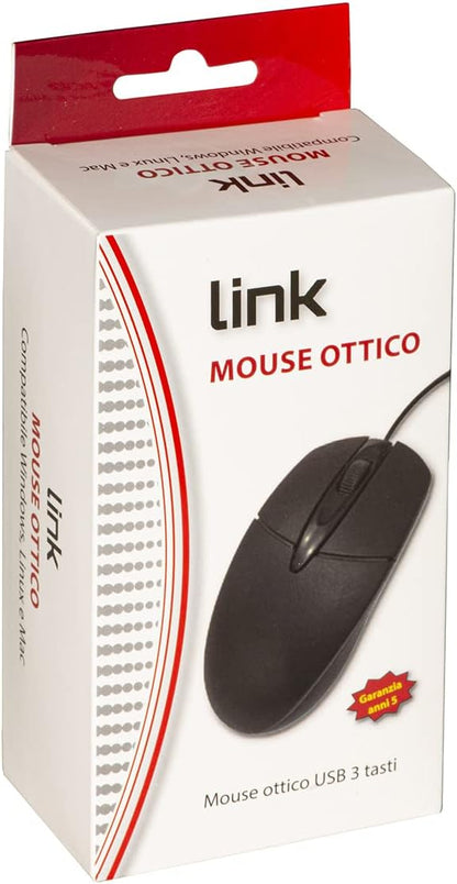 LINK LKMOS35 Mouse Ottico Usb 3 Tasti, Nero