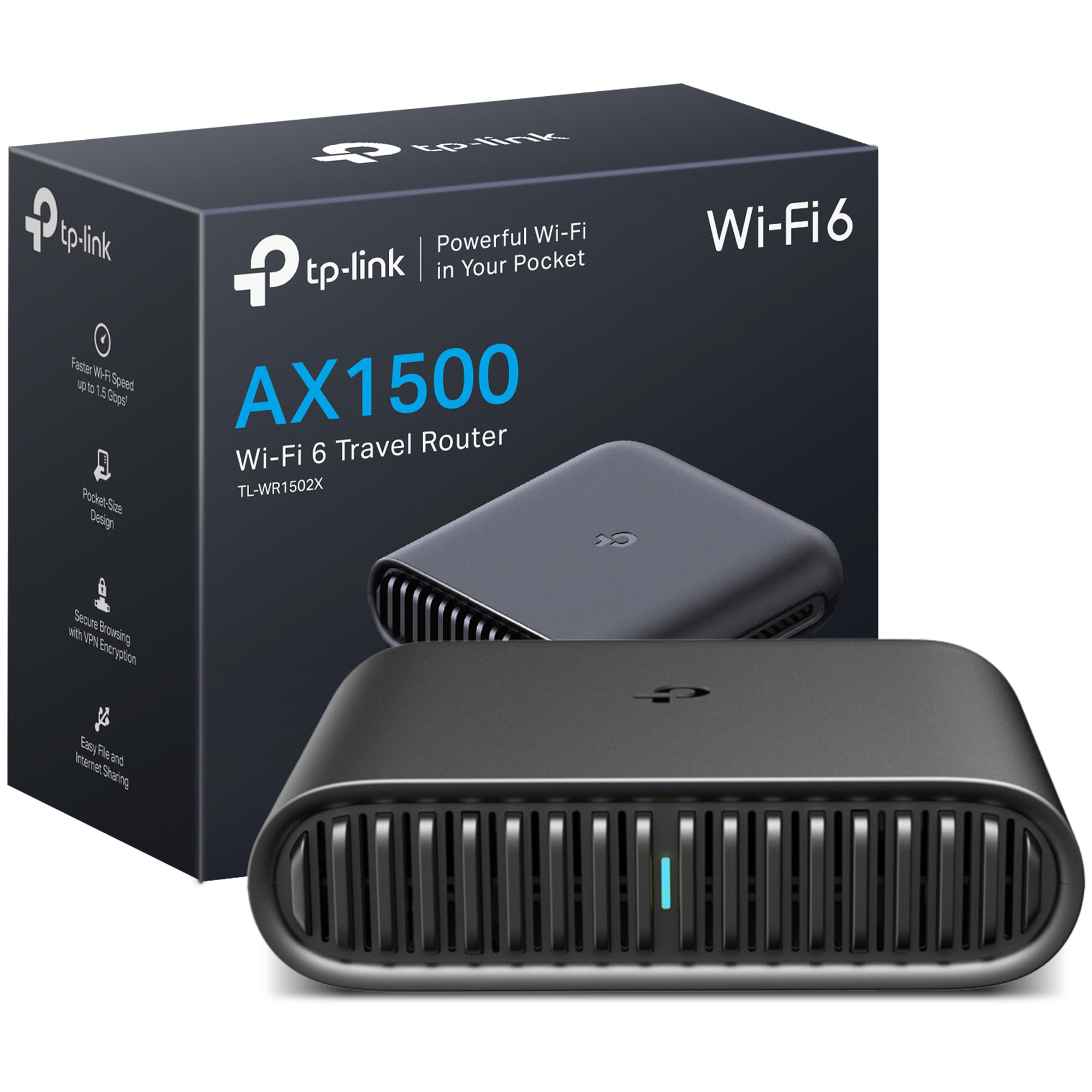 TP-Link TL-WR1502X Portable Router WiFi 6 AX1500Mbps, Mini Travel Router for Home & Travel, WiFi Router, VPN Router, Gigabit Ports, USB Port, Enjoy Network Anywhere, Type-C Power, Pocket-sized AX1500 WiFi 6 Travel Router