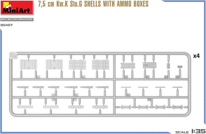Miniart 1:35-7,5 cm Kw.K Stu.G Shells w/Ammo Boxes, Molded Color