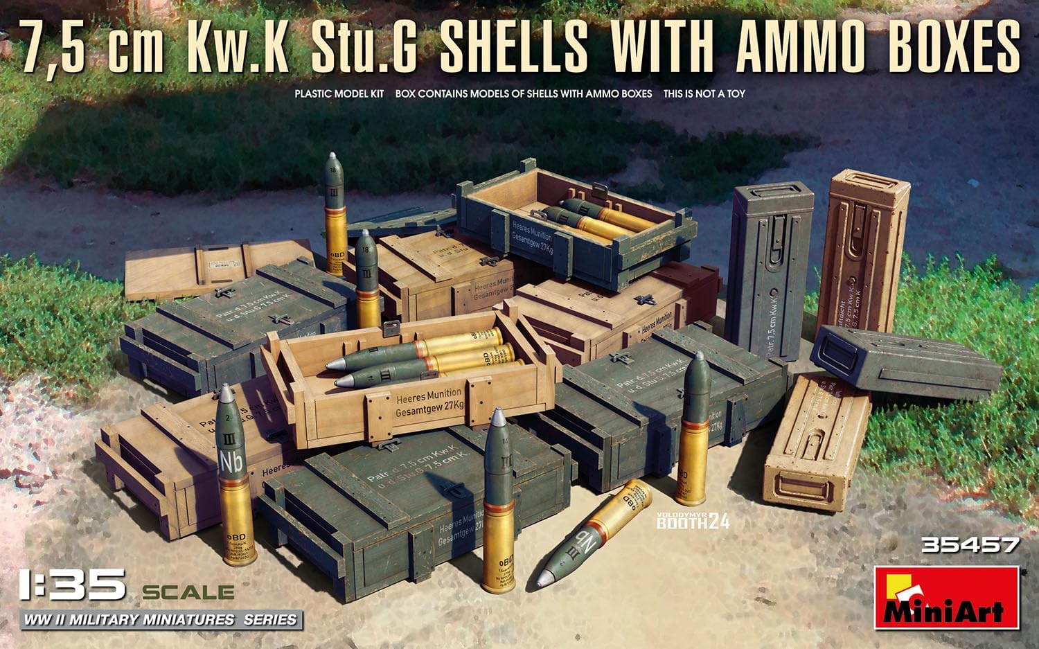 Miniart 1:35-7,5 cm Kw.K Stu.G Shells w/Ammo Boxes, Molded Color