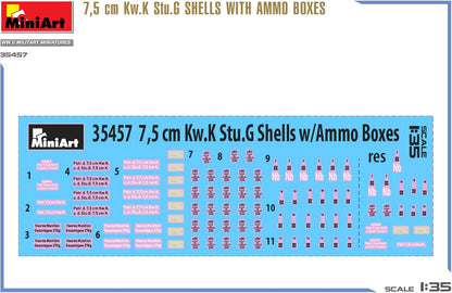 Miniart 1:35-7,5 cm Kw.K Stu.G Shells w/Ammo Boxes, Molded Color