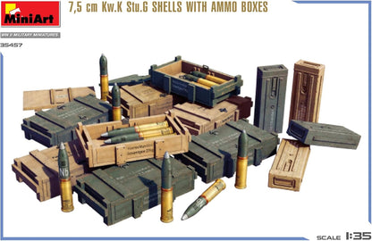 Miniart 1:35-7,5 cm Kw.K Stu.G Shells w/Ammo Boxes, Molded Color