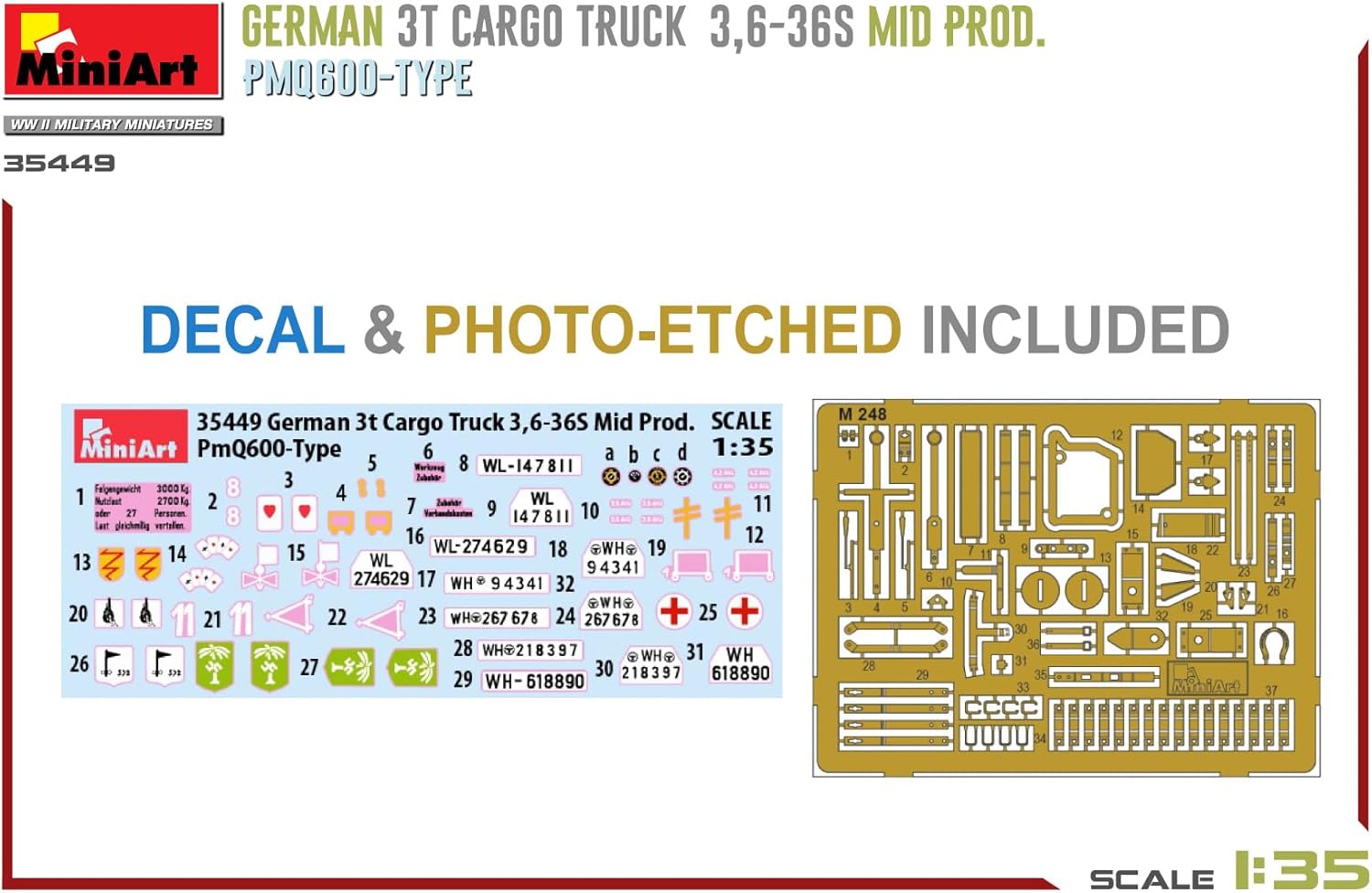 Miniart 1:35 - German 3t Truck 3,6-36s Mid Prod PMQ600-Type, Molded Color