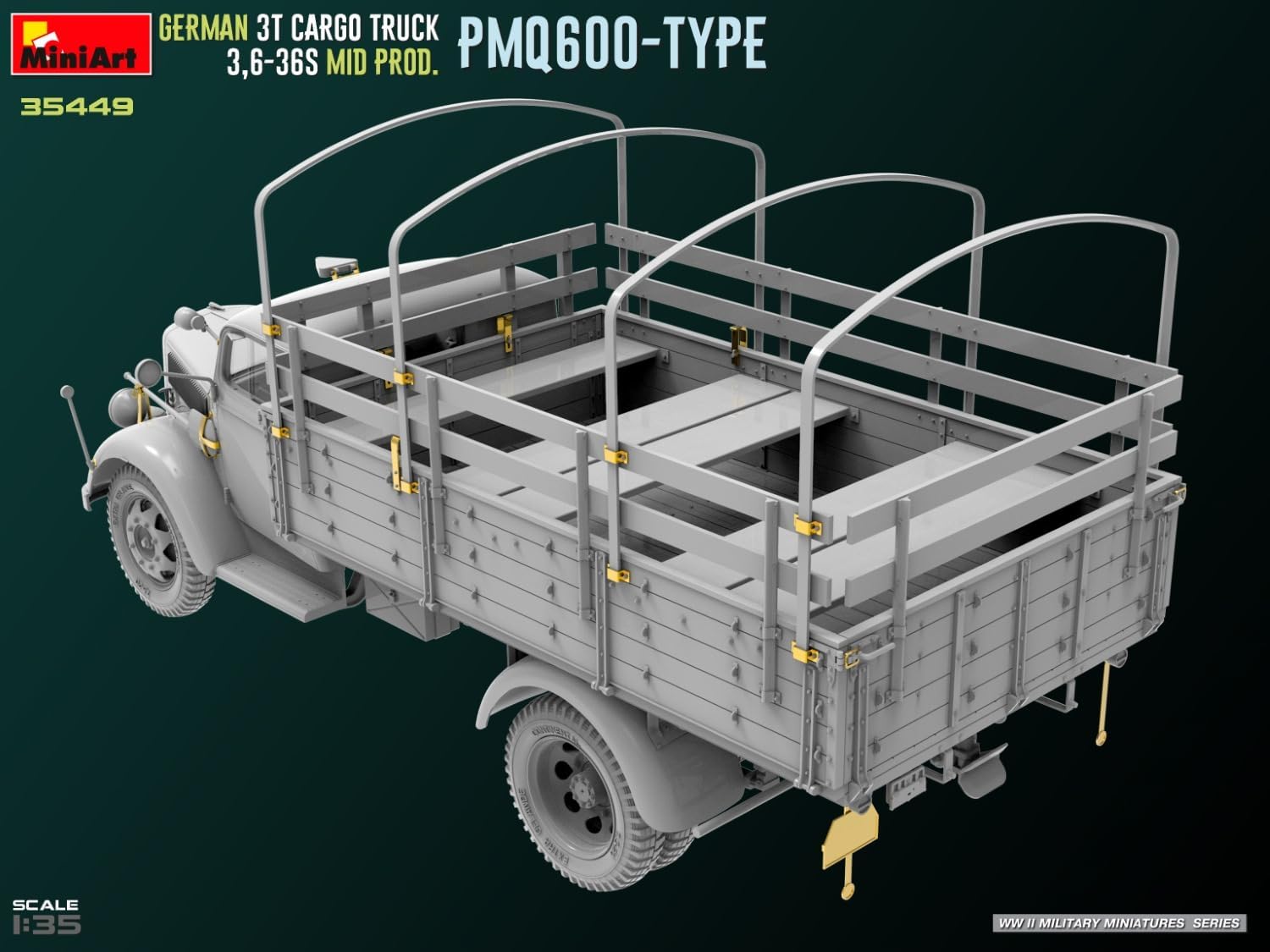 Miniart 1:35 - German 3t Truck 3,6-36s Mid Prod PMQ600-Type, Molded Color