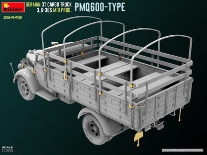 Miniart 1:35 - German 3t Truck 3,6-36s Mid Prod PMQ600-Type, Molded Color