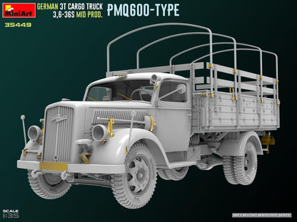 Miniart 1:35 - German 3t Truck 3,6-36s Mid Prod PMQ600-Type, Molded Color