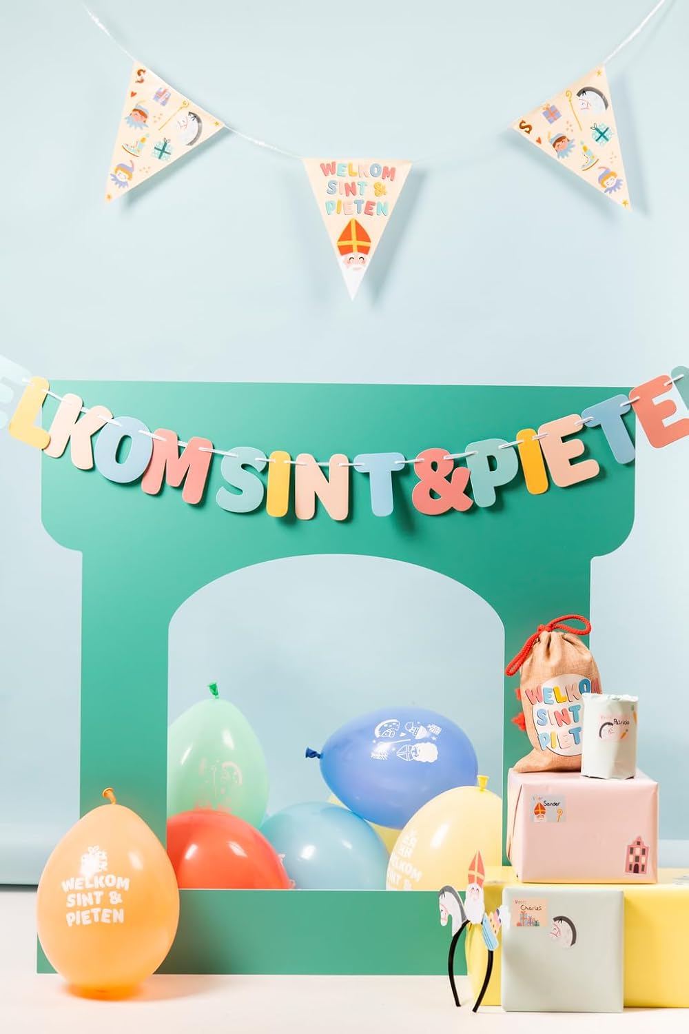 Folat 65709 Letter Banner 'Welkom Sint in Pieten-1.5 Metres-Sinterklaas, Saint Nicholas Decoration for Children, Multi-Colour