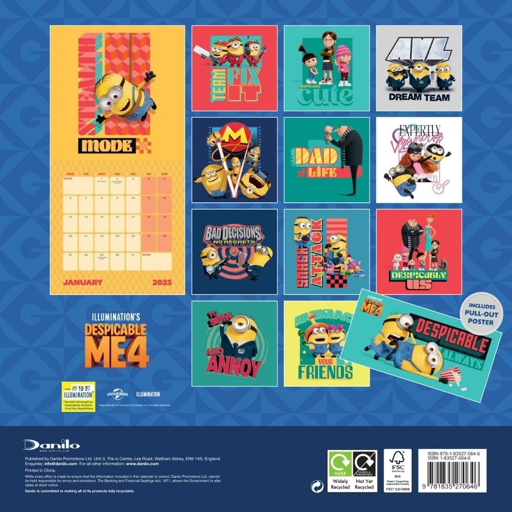Minions – Despicable Me 4 – Ich Einfach Unverbesserlich 4 – Offizieller Kalender 2025: Original Danilo-Kalender   (Wall-Kalender