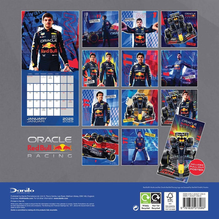 2025 Calendar Formula One Red Bull Racing F1 Month to View Square Calendar Official Product