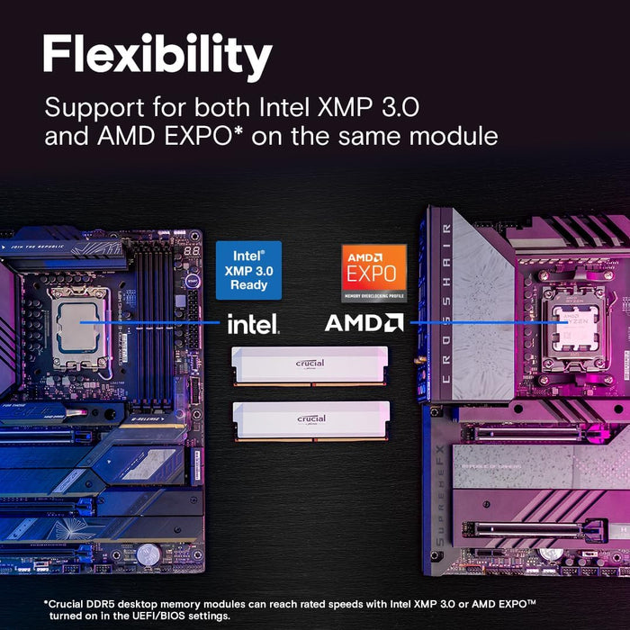 Crucial Pro DDR5 RAM 32GB Kit (2x16GB) 6400MHz CL38, Overclocking Gaming Memory, Intel XMP 3.0 / AMD EXPO, Computer Memory (PC) DDR5 32GB RAM, White - CP2K16G64C38U5W