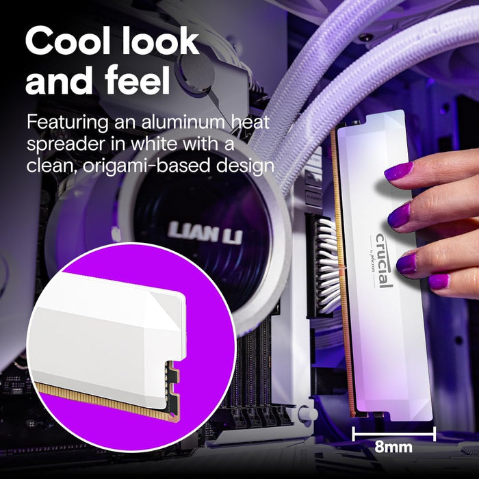 Crucial Pro DDR5 RAM 32GB Kit (2x16GB) 6400MHz CL38, Overclocking Gaming Memory, Intel XMP 3.0 / AMD EXPO, Computer Memory (PC) DDR5 32GB RAM, White - CP2K16G64C38U5W