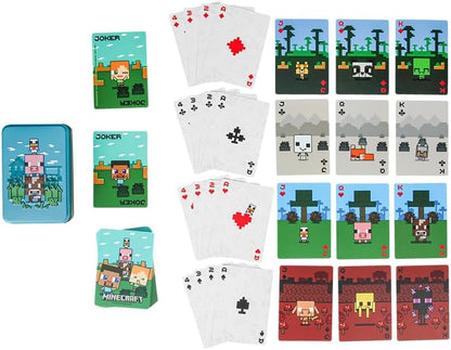 Paladone Minecraft Official Licensed Animal Playing Cards Tin, Standard Card Game Deck for Boys and Girls, Gamer Gift Set and Merchandise