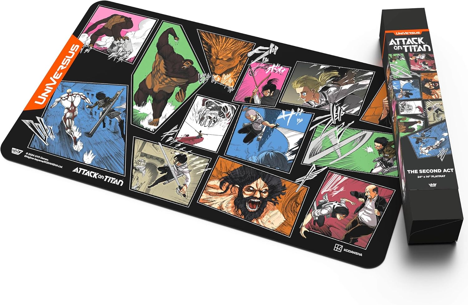 UniVersus: Attack on Titan: Origins of Power - Tapete de juego de The Second Act, tapete de neopreno de 24 x 14 pulgadas, accesorio de juego de cartas de mesa, juegos UVS, licencia