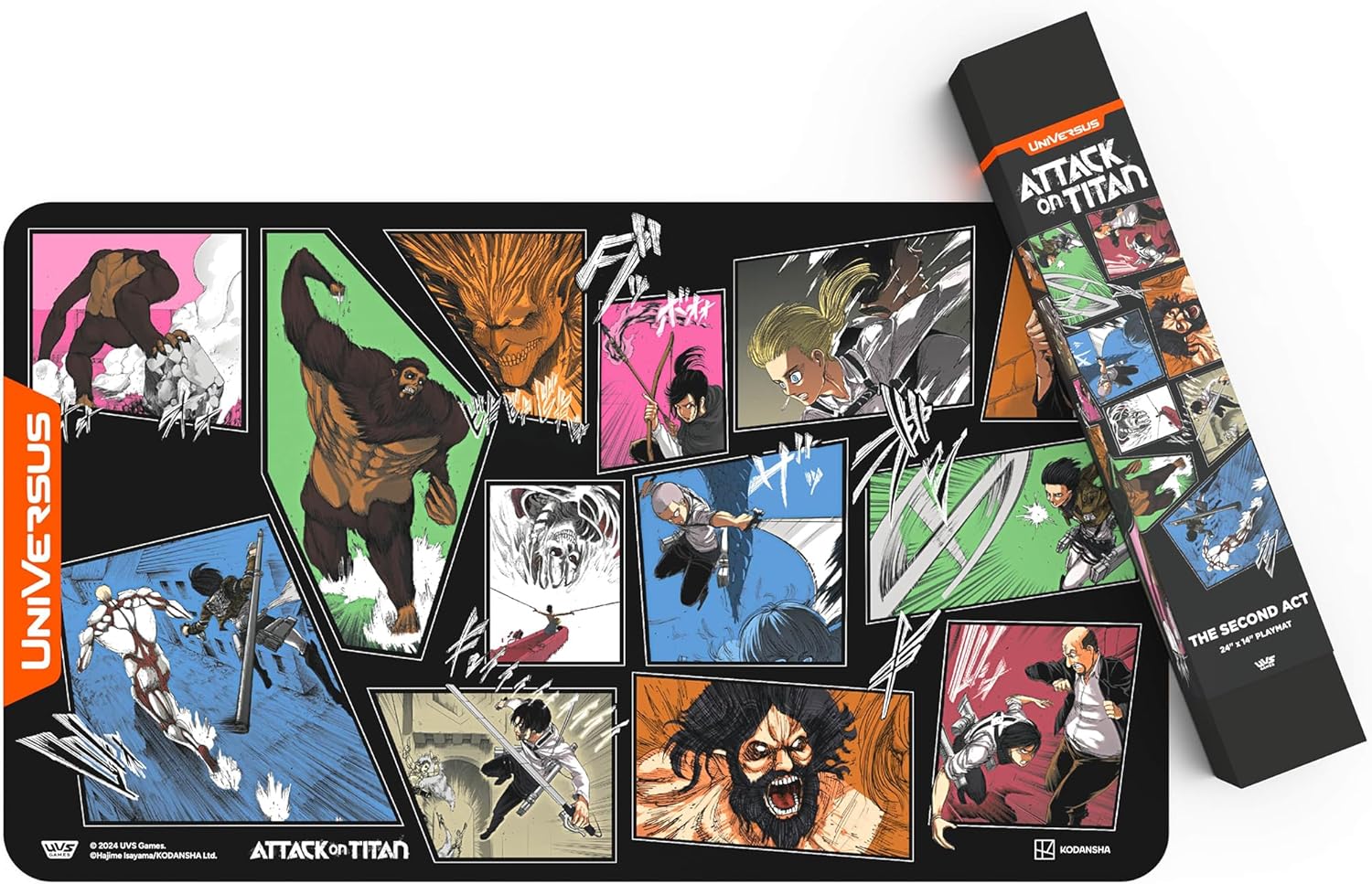 UniVersus: Attack on Titan: Origins of Power - Tapete de juego de The Second Act, tapete de neopreno de 24 x 14 pulgadas, accesorio de juego de cartas de mesa, juegos UVS, licencia