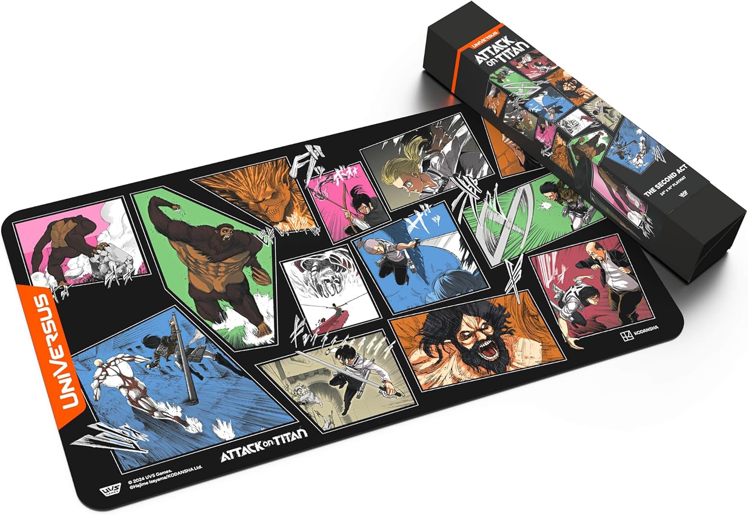 UniVersus: Attack on Titan: Origins of Power - Tapete de juego de The Second Act, tapete de neopreno de 24 x 14 pulgadas, accesorio de juego de cartas de mesa, juegos UVS, licencia