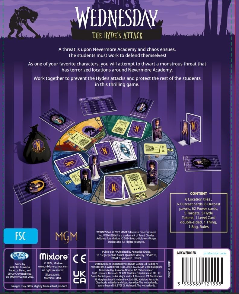 Mixlore | Wednesday - The Hyde's Attack | Cooperative Board Game | Ages 10+ | 2-4 Players | 20 Minutes Playing Time