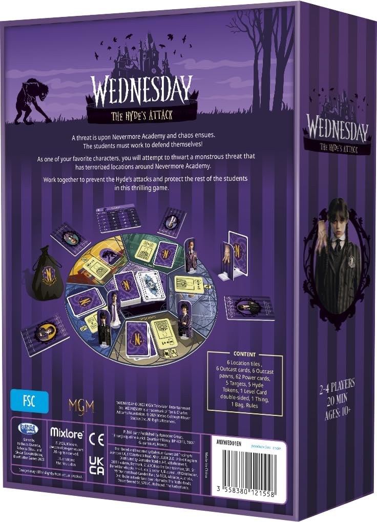 Mixlore | Wednesday - The Hyde's Attack | Cooperative Board Game | Ages 10+ | 2-4 Players | 20 Minutes Playing Time