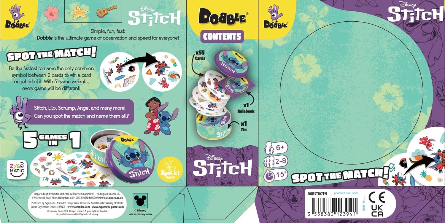 Asmodee | Dobble Disney Lilo and Stitch | Family Card Game | Ages 6+ | 2-8 Players | 15 Minutes Playing Time Lilo & Stitch