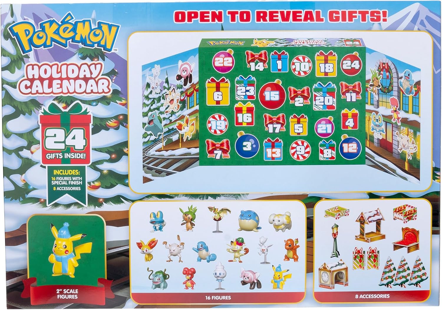 Pokémon Holiday Advent Calendar - Features 16 2-Inch Battle Figures with Special Finish and Eight Unique Accessories