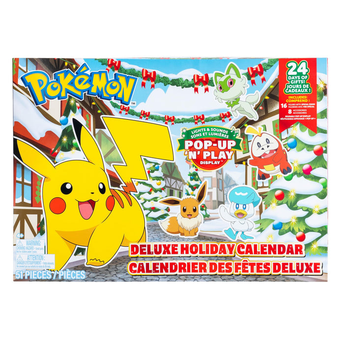 Pokémon PKW3624 - Battle Figure Deluxe Adventskalender 2024, offizieller Pokémon Kalender mit Licht, Sound und 24 Überraschungen