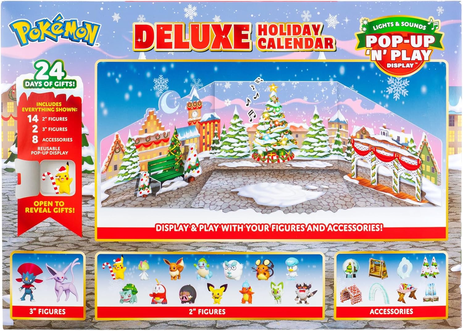 Pokémon PKW3624 - Battle Figure Deluxe Adventskalender 2024, offizieller Pokémon Kalender mit Licht, Sound und 24 Überraschungen