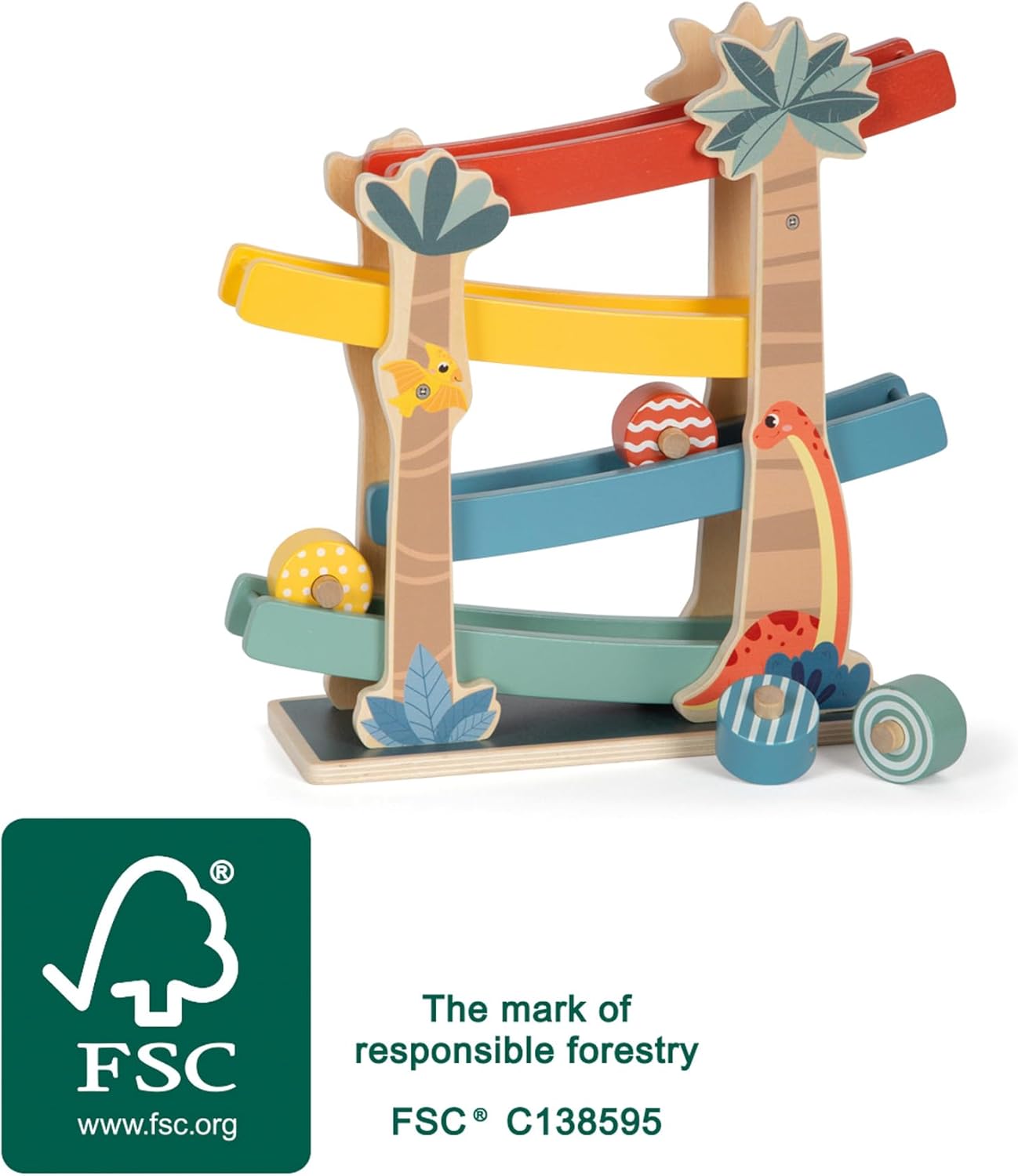 small foot Dino, Robust Marble Run Made of FSC 100%-Certified Wood, for Kids Aged 18+ Months, 12614, Coloured