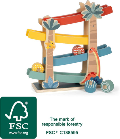 small foot Dino, Robust Marble Run Made of FSC 100%-Certified Wood, for Kids Aged 18+ Months, 12614, Coloured