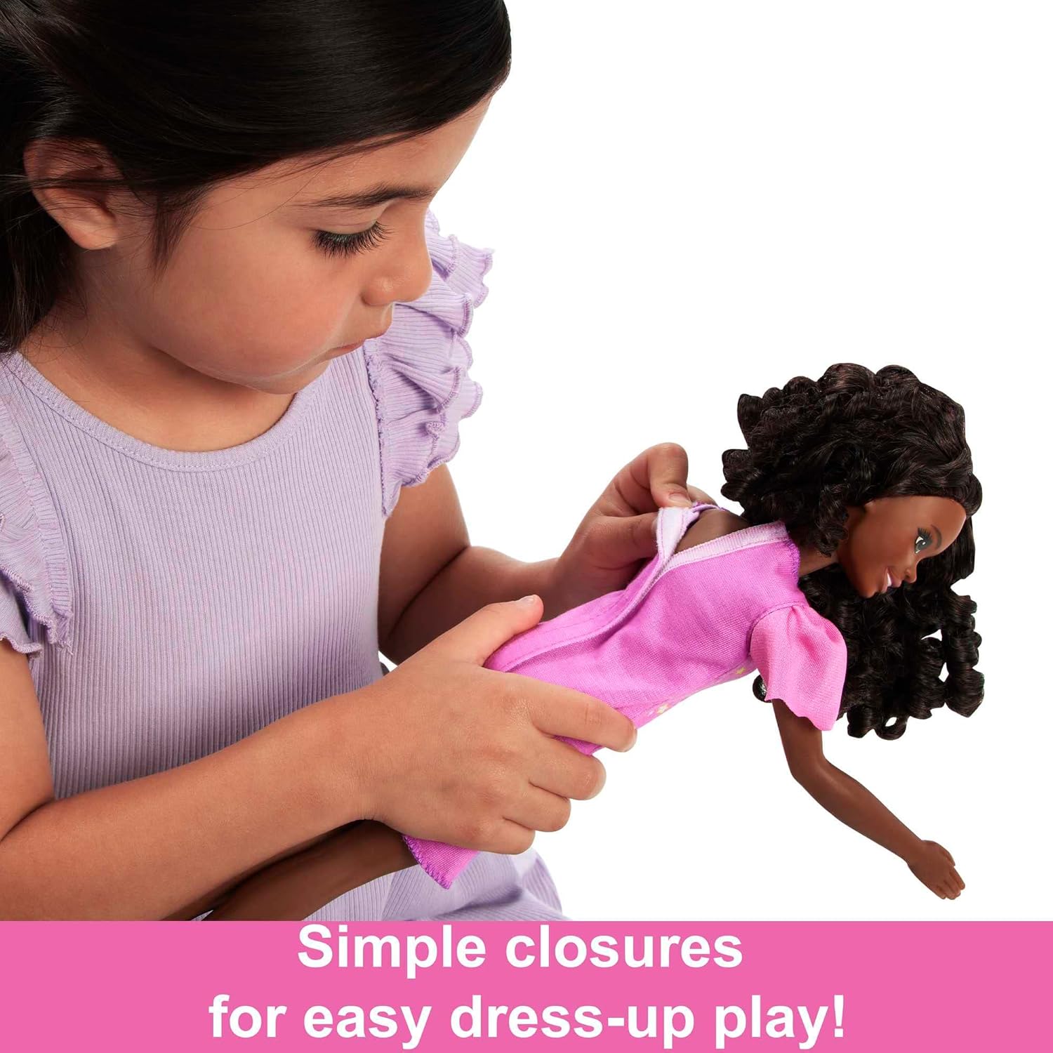 Barbie Doll for Preschoolers, My First Barbie “Brooklyn” Deluxe Doll, 13.5 Inch doll, Black Hair, Accessories, Poseable Body, Party & Bedtime Themed Fashions, from 3 Years, HMM67