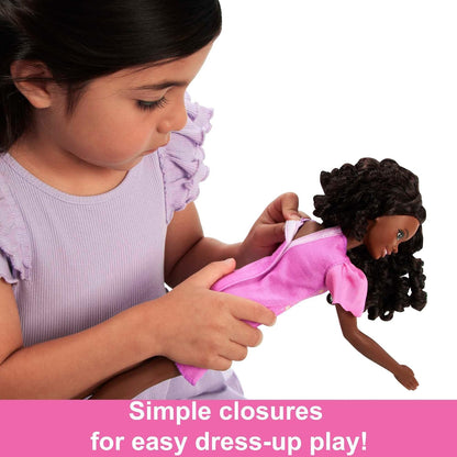 Barbie Doll for Preschoolers, My First Barbie “Brooklyn” Deluxe Doll, 13.5 Inch doll, Black Hair, Accessories, Poseable Body, Party & Bedtime Themed Fashions, from 3 Years, HMM67