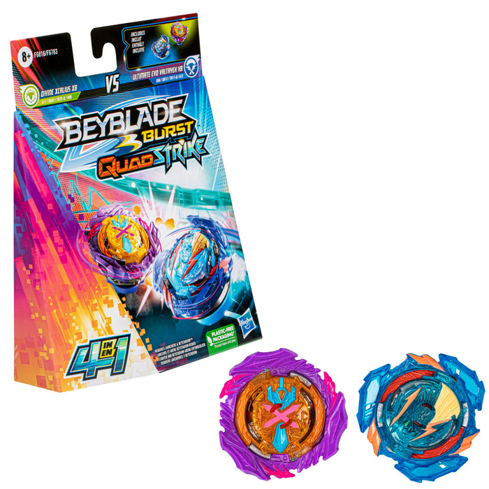 Beyblade Burst QuadStrike Ultimate Evo Valtryek V8 and Divine Xcalius X8 Spinning Top Twin Pack, Battle Spinning Top Toy