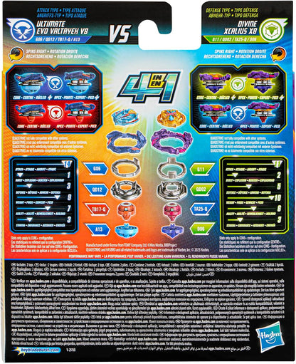 Beyblade Burst QuadStrike Ultimate Evo Valtryek V8 and Divine Xcalius X8 Spinning Top Twin Pack, Battle Spinning Top Toy