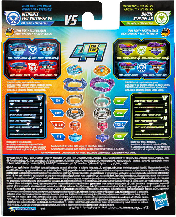 Beyblade Burst QuadStrike Ultimate Evo Valtryek V8 and Divine Xcalius X8 Spinning Top Twin Pack, Battle Spinning Top Toy
