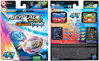 Beyblade Burst QuadStrike Dual Pack, Pack of 2 Gambit Dragon D8 and Ambush Achilles A8 8+ Years, Includes 2 Beyblade Burst Spinners and Instructions in French