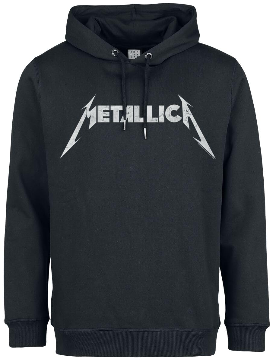 METALLICA - Metallica White Logo Amplified Vintage Black Medium Hoodie Sweatshirt