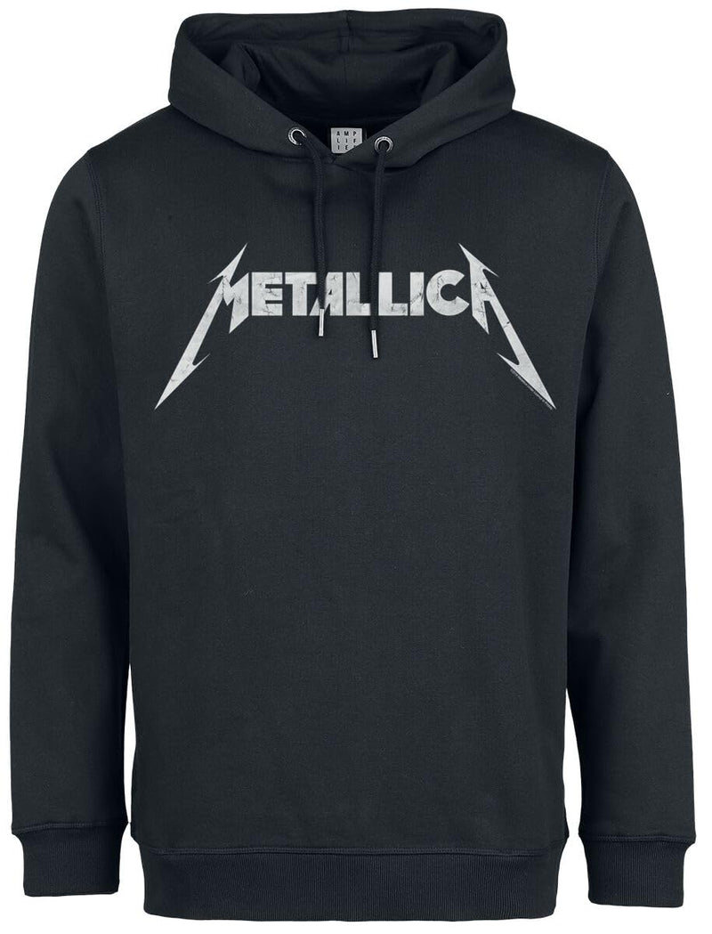 METALLICA - Metallica White Logo Amplified Vintage Black Medium Hoodie Sweatshirt
