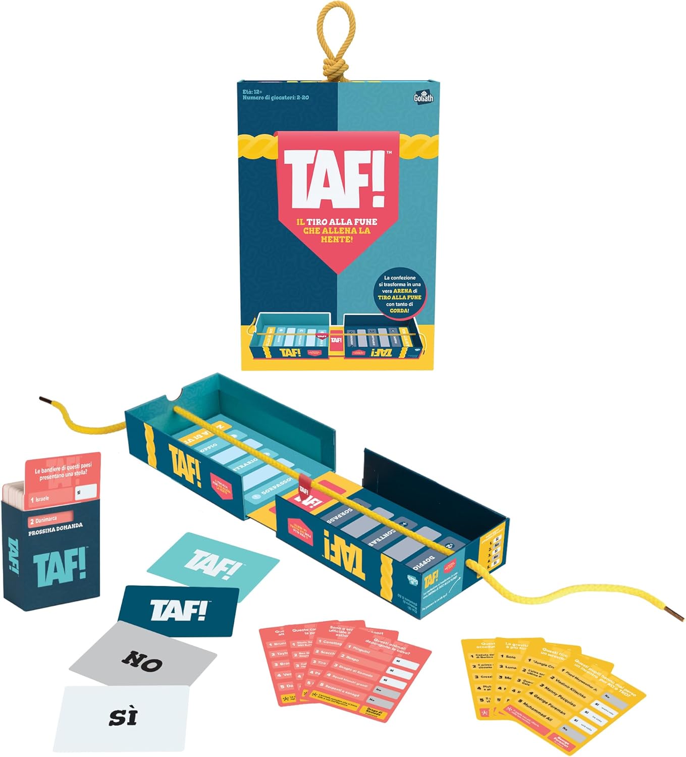 TAF! - Tiro alla Fune - Gioco per adulti e bambini dai 12 anni in su - Divertente gioco da tavolo con domande a quiz e tiro alla fune - Sfida i tuoi amici - squadra con Vera Corda - in italiano