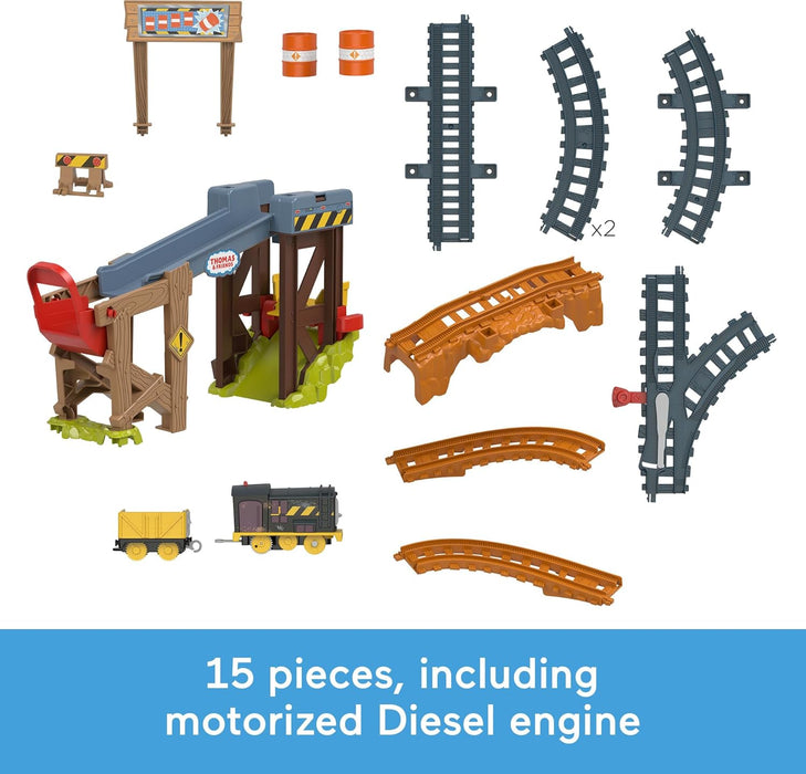 Thomas & Friends Motorized Toy Train Set Diesel’s Lift & Load Construction with Track & Cargo for Preschool Kids Ages 3+ Years, JBW20