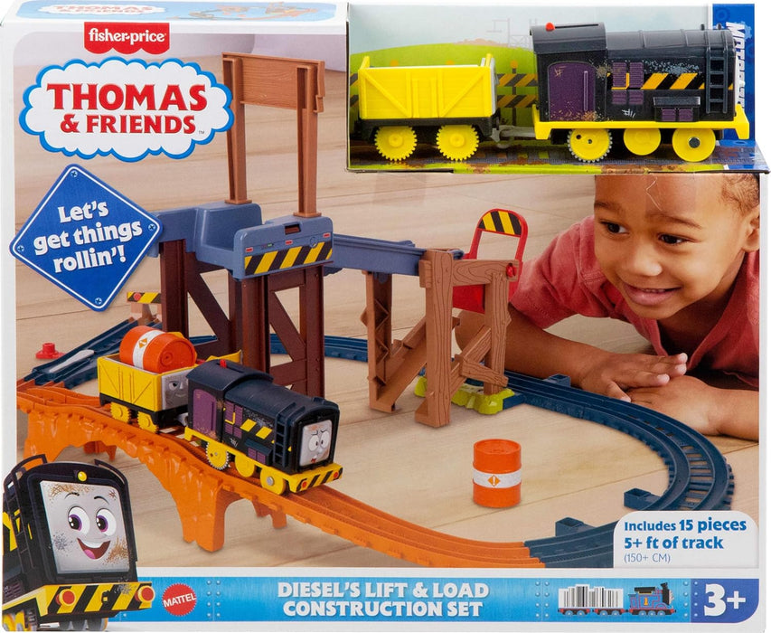 Thomas & Friends Motorized Toy Train Set Diesel’s Lift & Load Construction with Track & Cargo for Preschool Kids Ages 3+ Years, JBW20