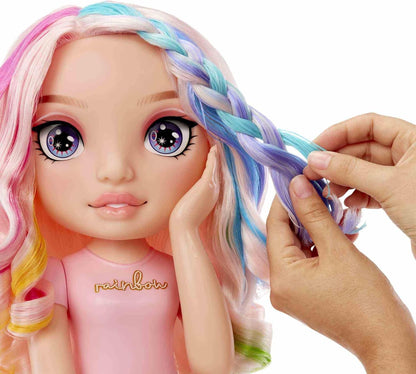 Rainbow High Styling Head - 33 cm Bella - 4-in-1 Playset with Washable Hair Creams, Nail Polish, Brush, & Hair Colouring Tool, Style, Colour, and Polish, Rinse & Repeat, For Kids 4-12 Years Old