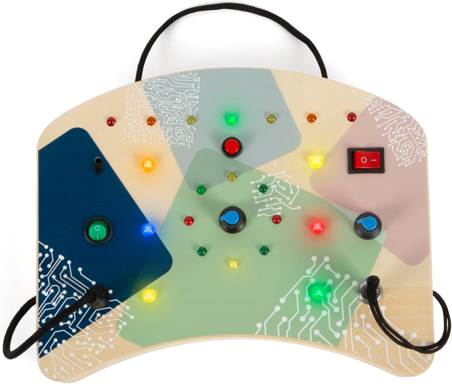 small foot Motorikbrett mit 21 LEDs und 8 Schaltern aus Holz, elektronisches Lernspielzeug, Montessori Busy Board Motorikspielzeug für Kinder ab 1 Jahr, 12623, Bunt, S