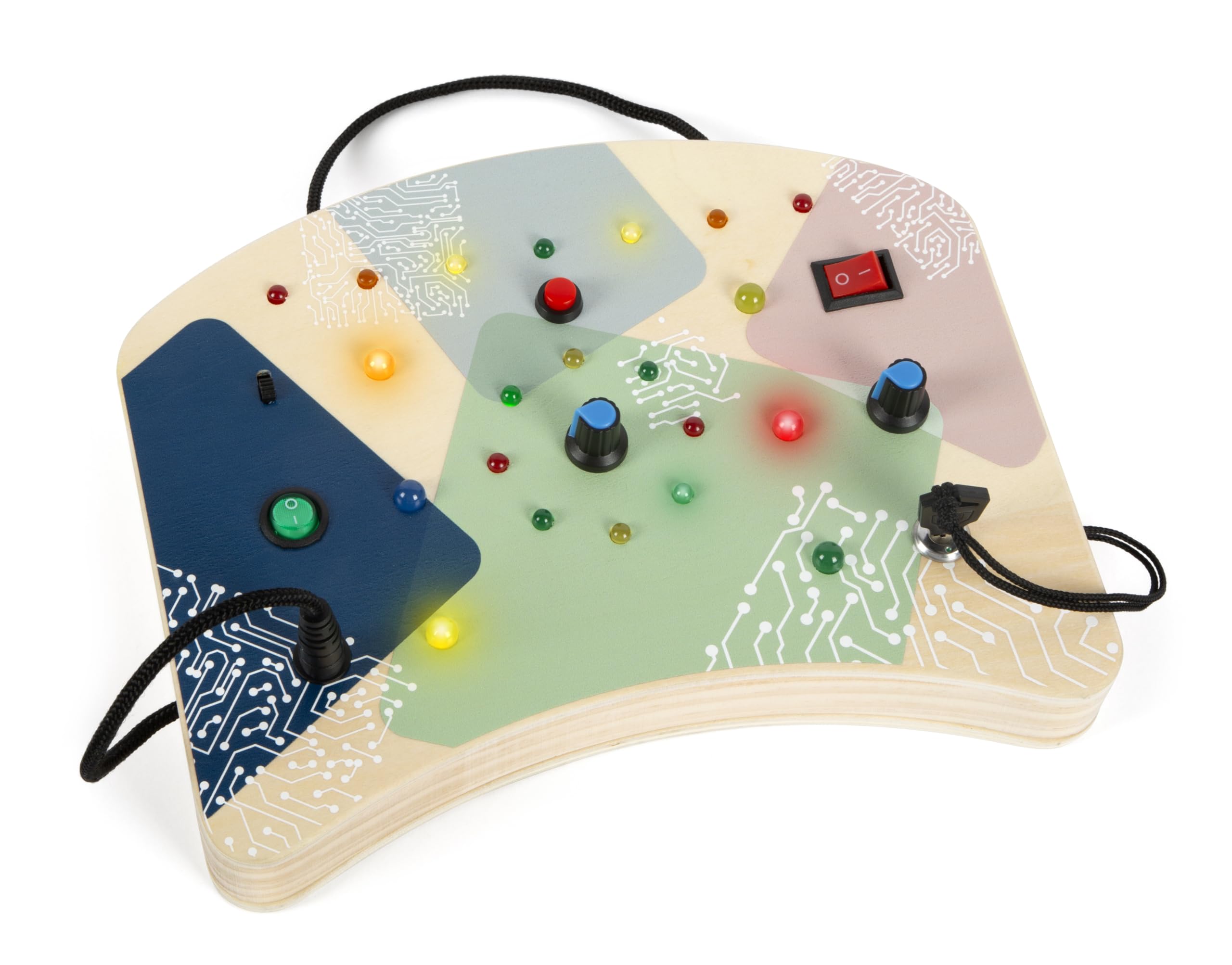 small foot Motorikbrett mit 21 LEDs und 8 Schaltern aus Holz, elektronisches Lernspielzeug, Montessori Busy Board Motorikspielzeug für Kinder ab 1 Jahr, 12623, Bunt, S
