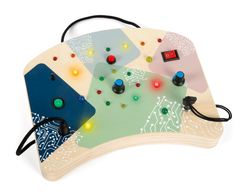 small foot Motorikbrett mit 21 LEDs und 8 Schaltern aus Holz, elektronisches Lernspielzeug, Montessori Busy Board Motorikspielzeug für Kinder ab 1 Jahr, 12623, Bunt, S