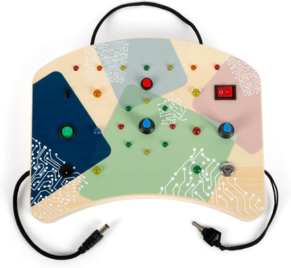 small foot Motorikbrett mit 21 LEDs und 8 Schaltern aus Holz, elektronisches Lernspielzeug, Montessori Busy Board Motorikspielzeug für Kinder ab 1 Jahr, 12623, Bunt, S