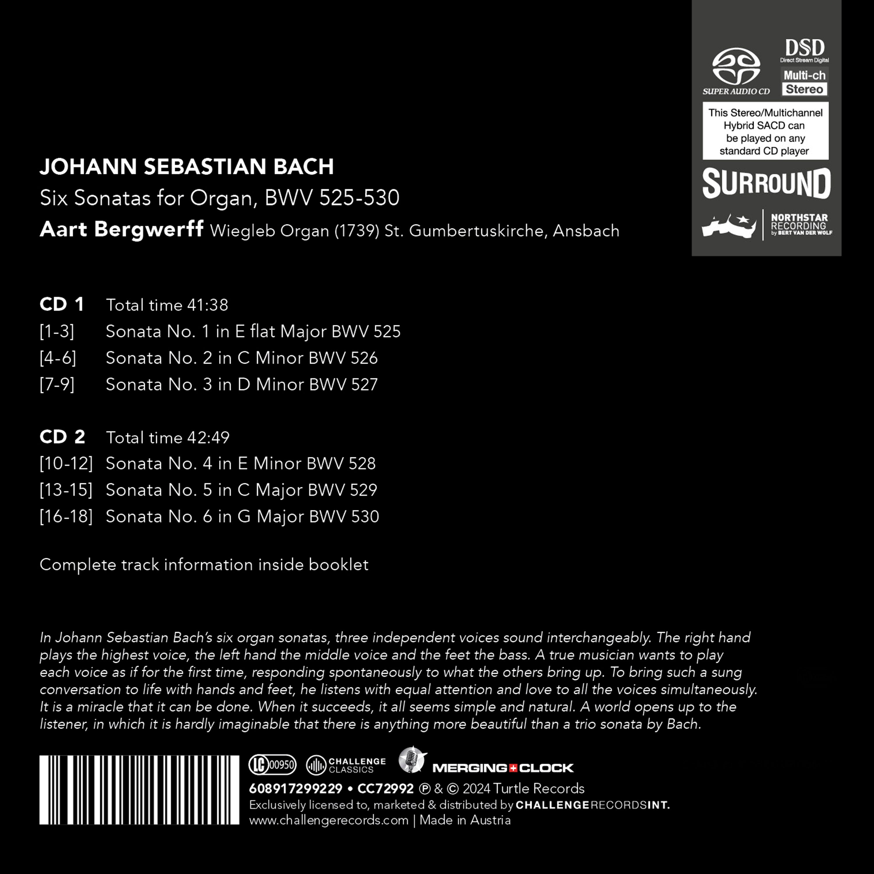 Johann Sebastian Bach: Six Sonatas for Organ, BWV252-530