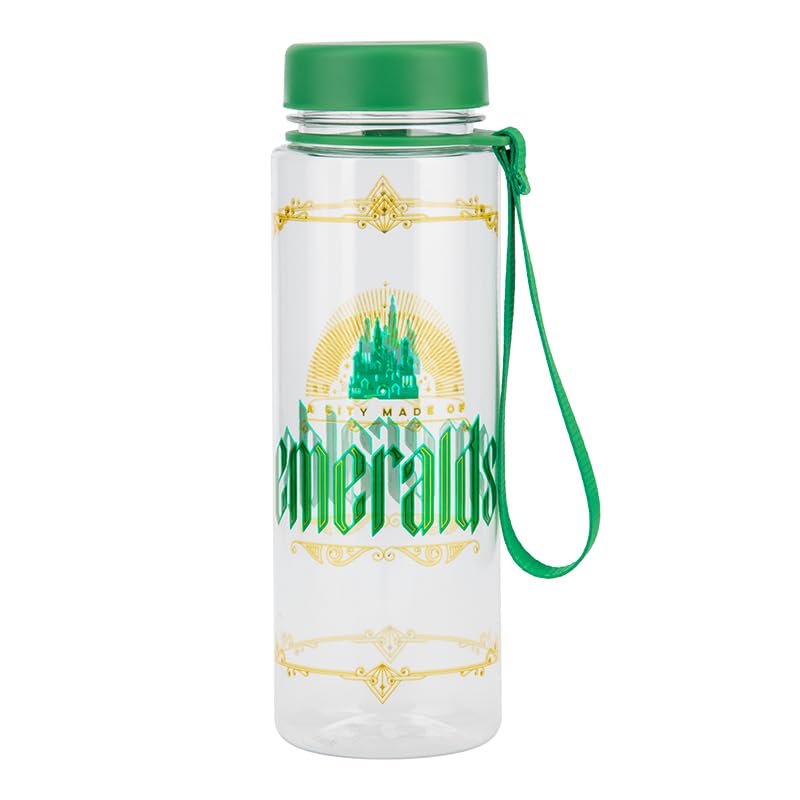 Paladone Wicked Wasserflasche mit Riemen, offiziell lizenzierte Disney-Goldfolie und grüner Glitzer, auslaufsichere Flasche mit Tragegriff, Geschenk für Fans von Musik, 650 ml