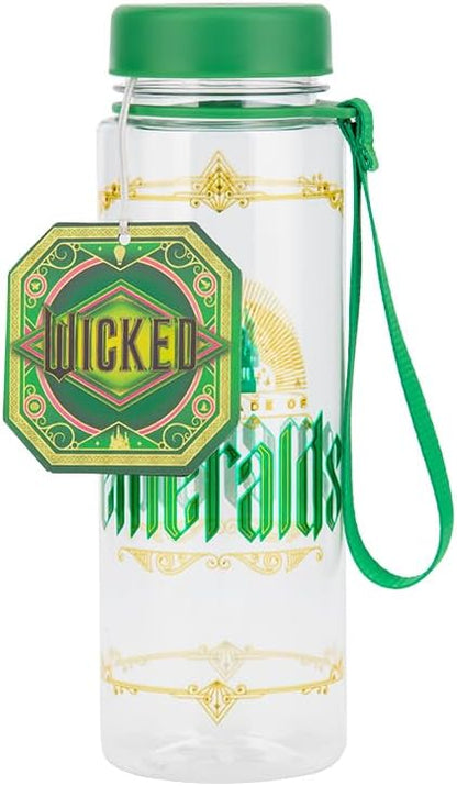 Paladone Wicked Wasserflasche mit Riemen, offiziell lizenzierte Disney-Goldfolie und grüner Glitzer, auslaufsichere Flasche mit Tragegriff, Geschenk für Fans von Musik, 650 ml