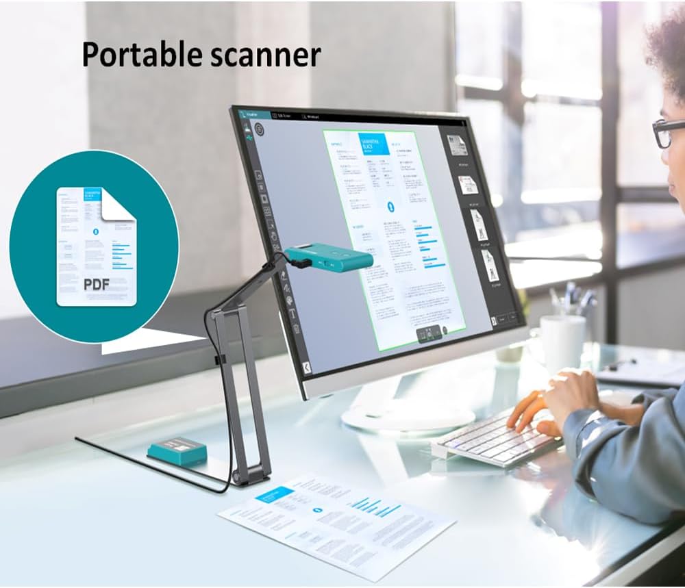 IRIScan Visualizer 7 Webcam Document Camera: 4K UltraHD | 13MP | 4 in 1 | Viewer | A3 Scanner | Portable Scanner | Video Conference | AI Micro Noise Cancellation | Auto Focus | LED | USB | WinMac